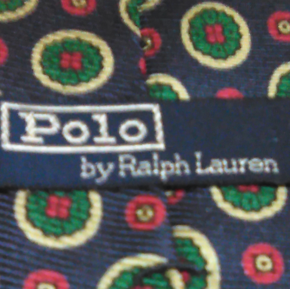 Polo by Ralph Lauren Navy Medallion Silk Tie - Green & Red Pattern